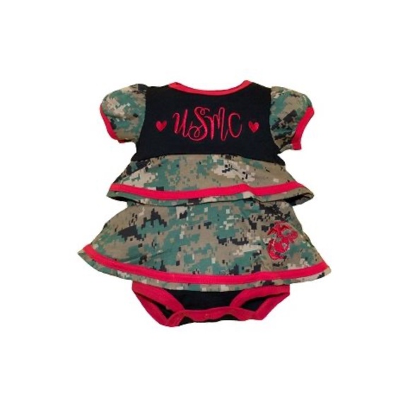 Marines Tiny Trooper Ruffle Onesie for Girls Size 6-9M Camo ~ Patriotic!